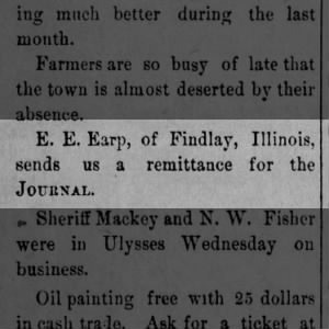 EarpSubscribesToJohnsonCityPaperJohnson City Journal
18 Jun 1892, Sat ·Page 1