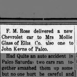 Mrs. Mollie Glass of Ellis County purchased a new Chevrolet car.