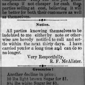 R F McAlister The Canton Monitor October 22 1880
