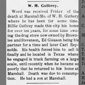 W. H. Guthrey Obituary