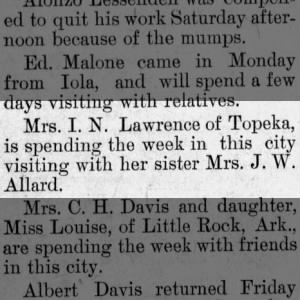 Alice laymon Lawrence from Topeka visits her sister in Osawatomie