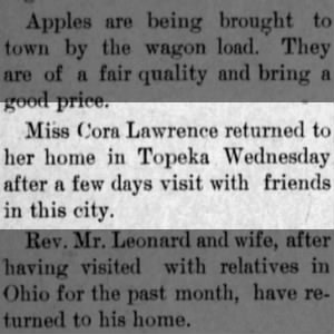 Cora returned to topeka from osawatomie
