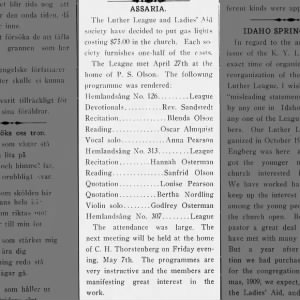 Bertha on program for Luther League and Ladies' Aid society