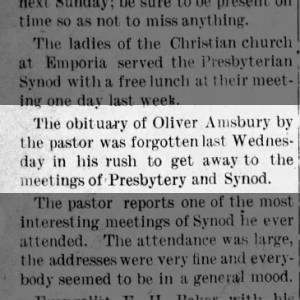 Pastor Forgets Oliver Amsbury Obituary