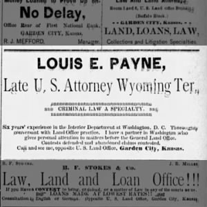 After fired from the Pension Office, Louis E. Payne returns to being an attorney in KS