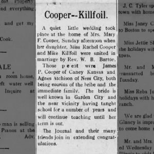 Marriage of Cooper / Killfoil