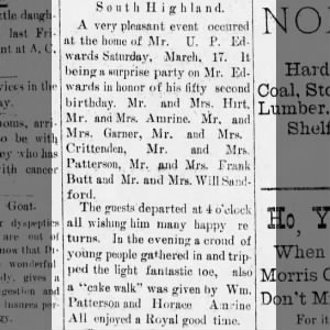 Party in South Highland Township -- Pattersons attended