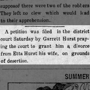 Hurst, Garrett - divorce on grounds of desertion