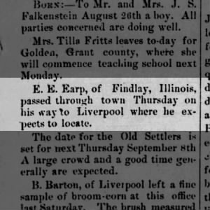 EarpToKansasJohnson City Journal
03 Sep 1892, Sat ·Page 1