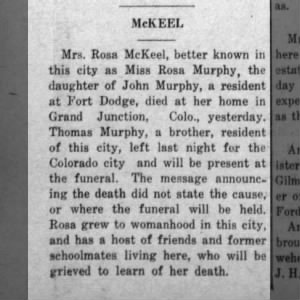 Obituary for Rosa McKEEL