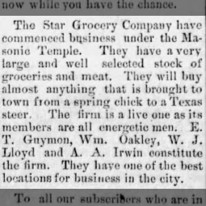 E. T. Guymon et al commence business as the Star Grocery Company in McPherson, KS