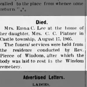 Obituary for Emnia C. Lee