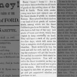 Hatfield & Smith Open General Store, May 13, 1887 in Ford, Kansas