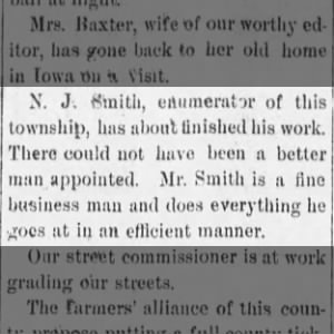 NJ Smith township census enumerator, June 27, 1890.