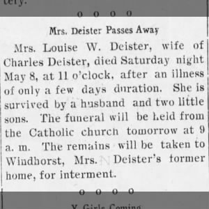 Obituary for Louise W. Deister