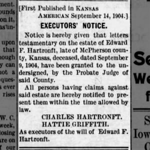 Probate Notice Edward F. Hartronft 