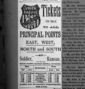 Railroad travel 1889 in northeastern Kansas