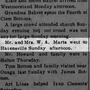 Mr. and Mrs. W. A. Marts visit Havensville