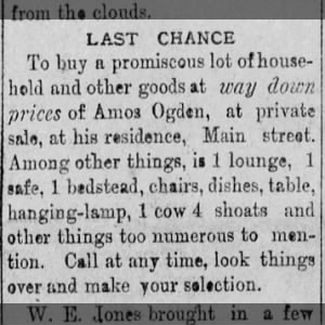 Last Chance to Buy Household Goods of Amos Ogden