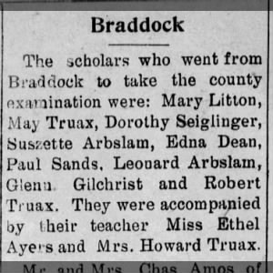 Robt Truax County School exam 1914
