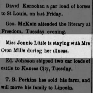 Staying with Mrs Oron Mills. Jennie Little. 1894