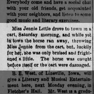 Thrown from a cart. Jennie Little, 1893