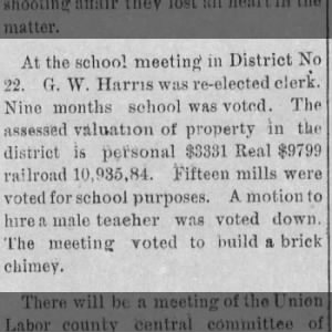 District 22, Densmore school, Jul 1888