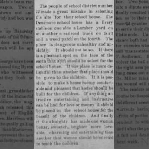 District 22, site selection poor choice, Jul 1888