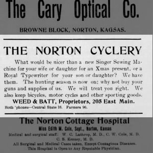 1910 11Nov_Norton Cyclery, Singer Sewing Machine or Royal Typewriter_Norton County High School Quill