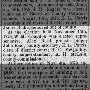 AH McLain 1878 18830602 County Commissioner Arkansas Valley Democrat