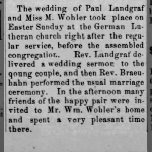 Wedding of Paul Landgraf and Martha Wohler, 1894