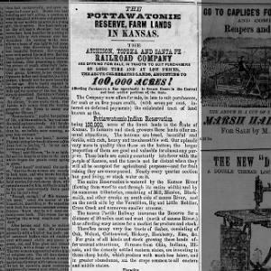Railroad ad selling Pottawatomie Indian reservation land
