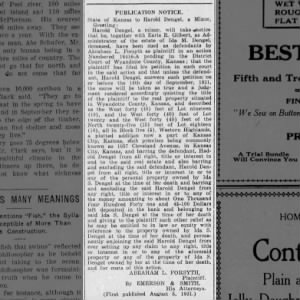1921 Aug 19 Abraham Lincoln Forsyth sues his sister Ida Dengels Estate (Kansas Sun)