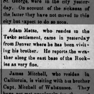 Mitze, Adam - 1885 Returns from Denver