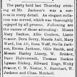 1898-09-29 Party at Mr Jacksons with Miss Mary Ward there GEUDA NEWS Fri. p1