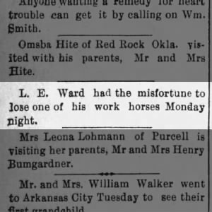 1898-12-09 L E Ward lost one of his work horses Monday GEUDA NEWS Fri. p1
