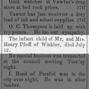 Henry Pfaff child died 7-12-1896