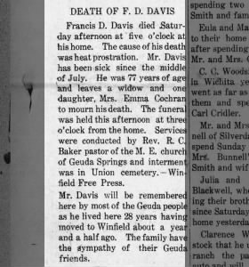 Obituary for F. D. DAVIS