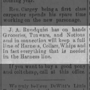 Rundquist store ad - groceries and harness