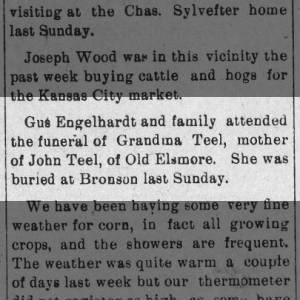 Gus Engelhardt & family attended Grandma Teel's funeral