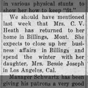 Zeruah Heath - moving to CA (1923)
