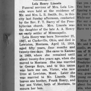 Obituary for Lola Henry Lincoln
