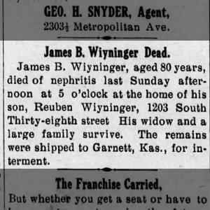 Obituary for James B. Wiyninger