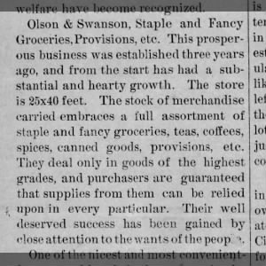 Olson & Swanson, Merchants,m 1891