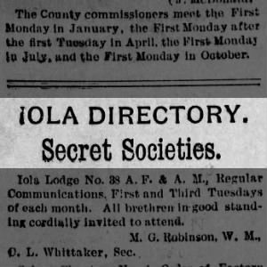 Samuel Riggs - Secretary, Iola Lodge - Part 1 - another - Column Header