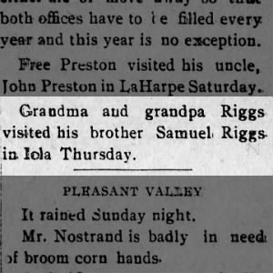 Samuel Riggs - visited by relatives