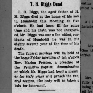 Thomas Henson Riggs - obituary - 02-01-1911