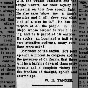 Class/speech critique of conspiracy prosecutions in San Diego. 1913
