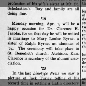 Marriage Announcement Dr. Clarence H Jacobs 15MAR1929