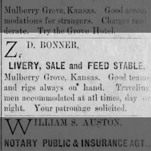 Z D Bonner - Ad The Mulberry Grove Gazette 28 Aug 1886